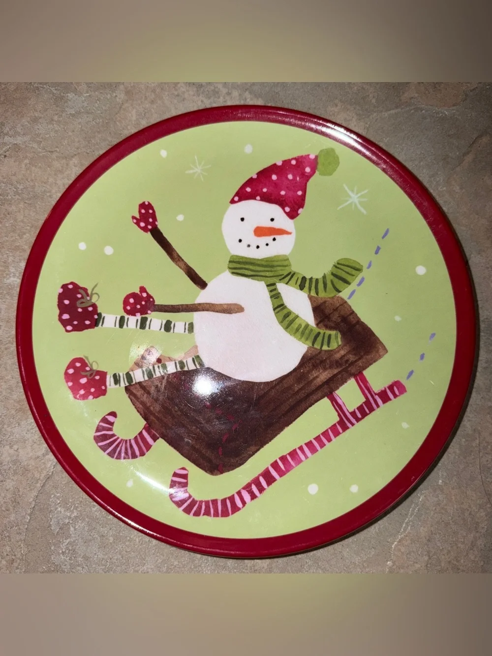 Pottery Barn Kids Christmas Melamine Plates Set 4 Santa Snowman Reindeer Angels